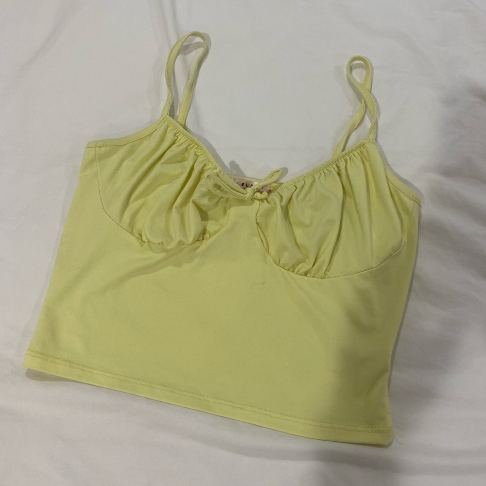 Yellow “BLUE BLUSH” crop tank top